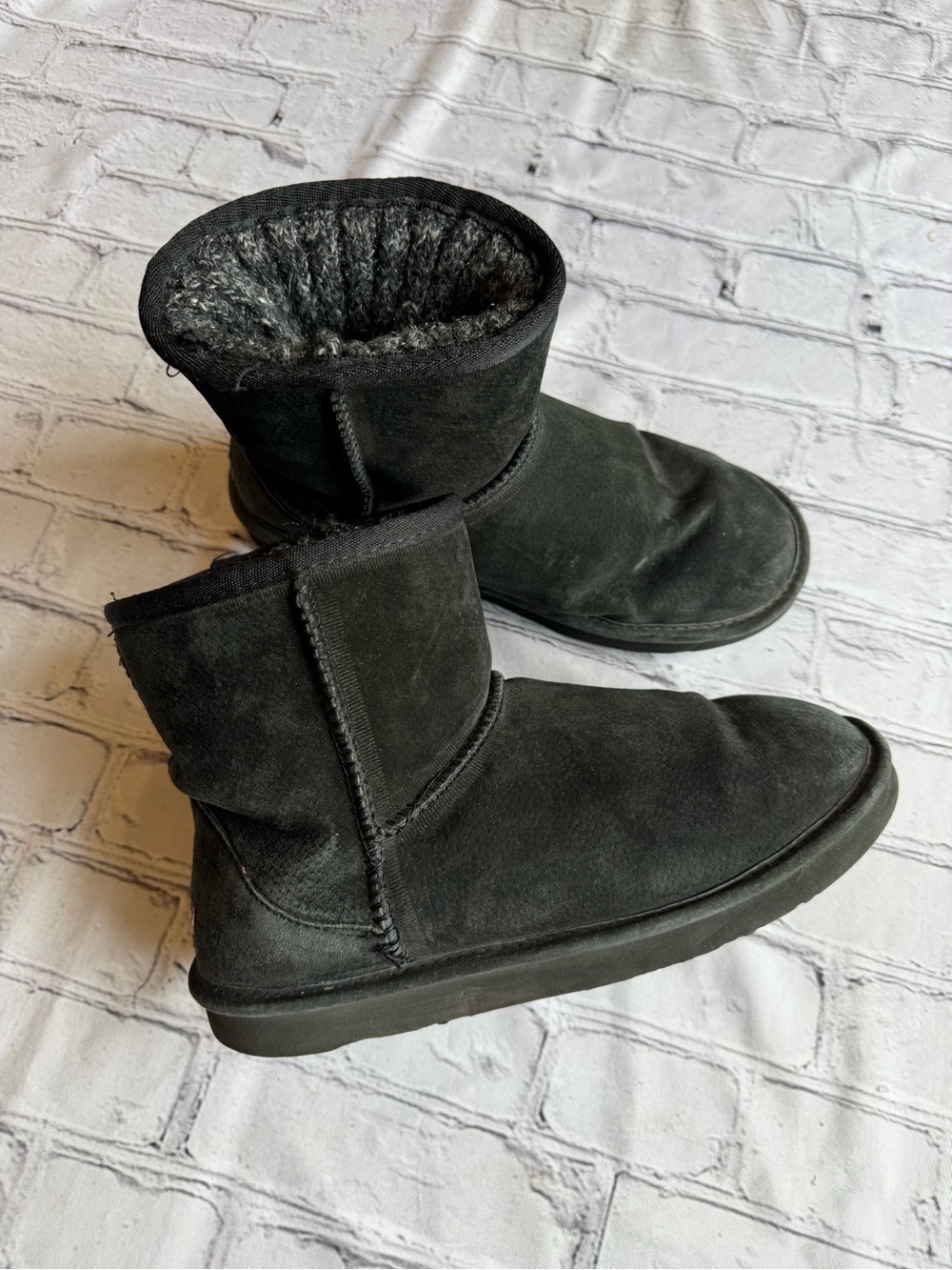 Lam Shearling Boots Booties Black Size 8 Women’s Knit Foldover Sock